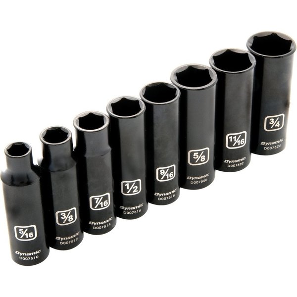 Dynamic Tools 3/8"Dr 8Pcs 6 Point SAE, Deep Impact Socket Set, 5/16" - 3/4" D010021